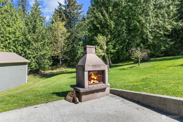 Outdoor fireplace in the backyard