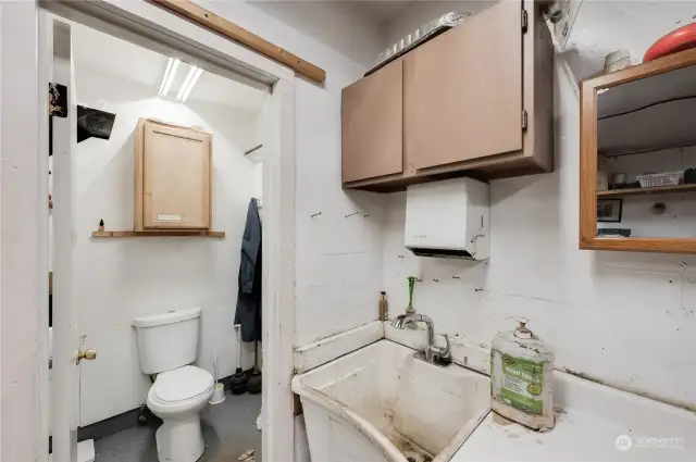 Bathroom in detached garage.