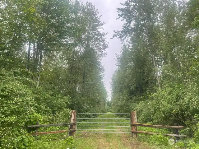 Here's the entry gate across your private access road...300 yards of forested lane to help decompress