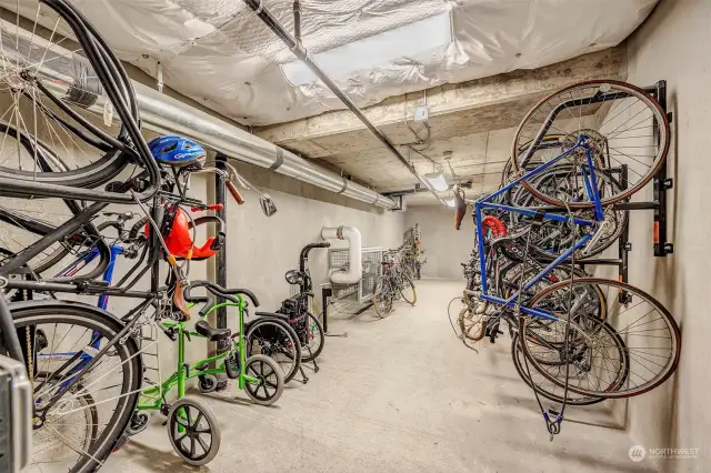 A secure room in the garage for bike storage.
