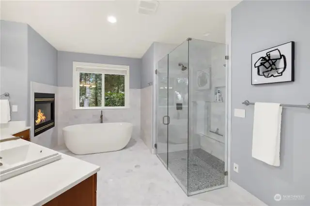 Primary Bathroom with Heated Floors and Heated Shower Bench
