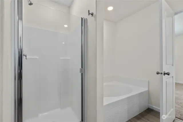 Nice shower and soaking tub!