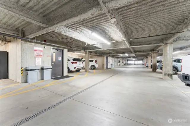 Secure parking garage includes one spot for this unit and a bike storage room