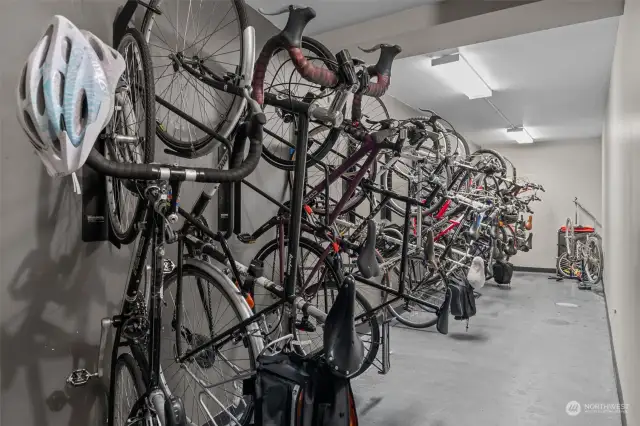 Additional storage area downstairs as well as secured bike racks