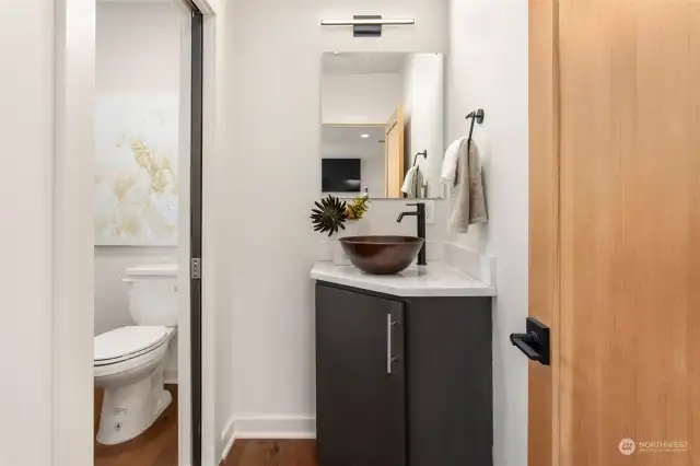 Beautiful custom designed powder room- bathrooms on every floor for your convenience!