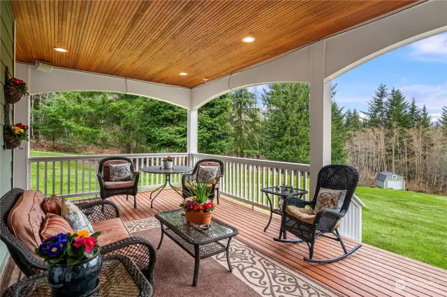 Main level back porch with mountain views