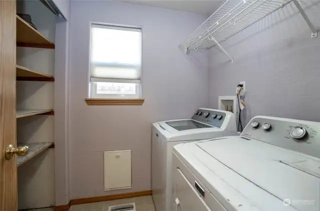 Utility room with storage shelves