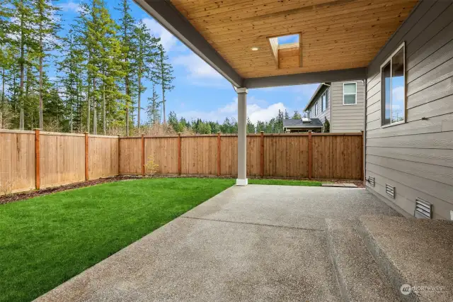 Partially fenced backyard with Covered Patio (builder upgrade) and added natural gas line (2021)