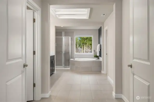 Spa-like Bathroom with dual skylights