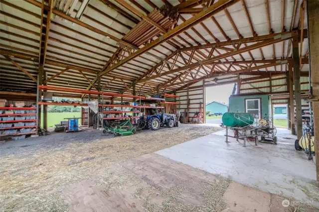Great barn for equestrian, or parking equipment; utilizing this covered space tor many items!