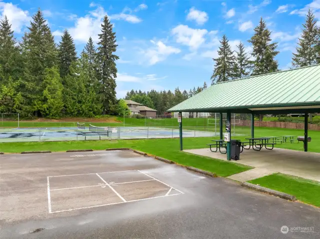 Community covered picnic area can be rented out for parties.