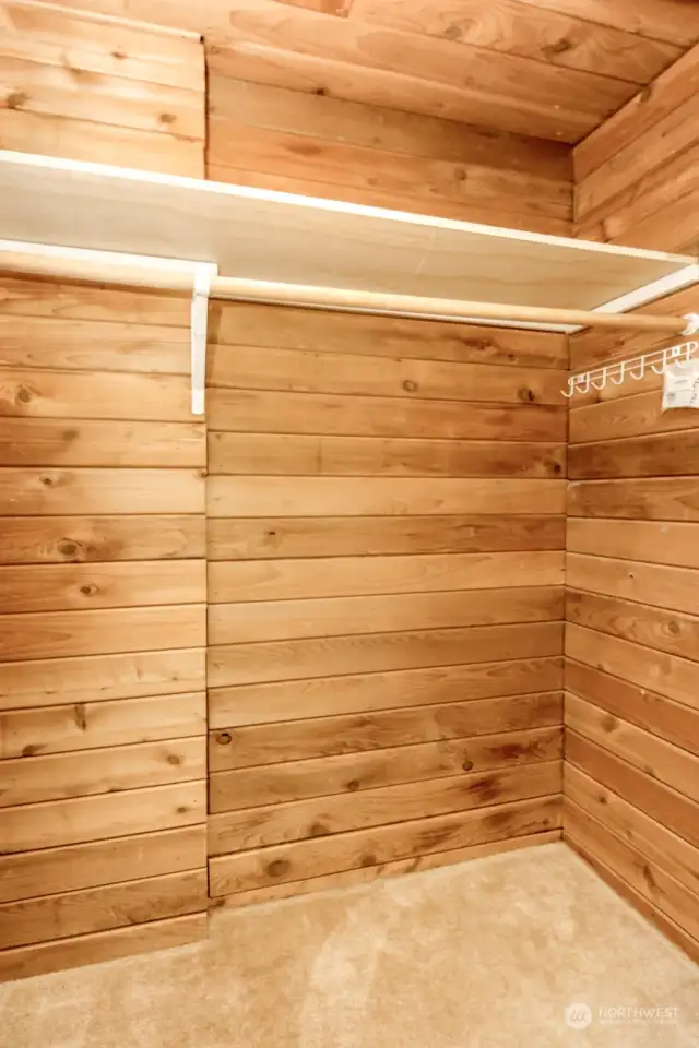 Cedar lined closets in Master. Separate closet spaces for residents