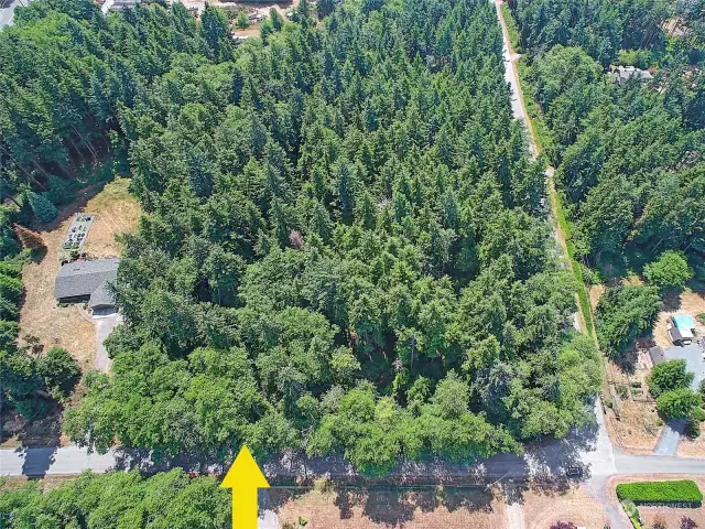 Puget Dr runs east west along the bottom of this drone shot of 2 lots. Lot 7 in the east.