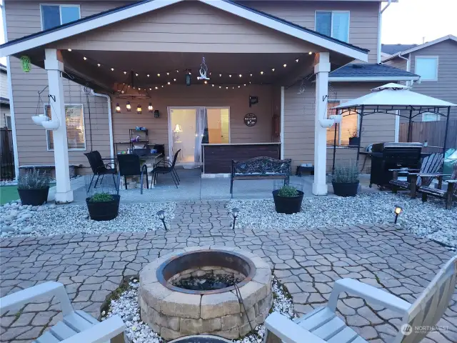 Backyard with Firepit and Covered Patio