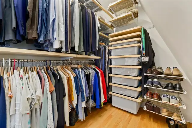 Each bedroom hosts a walk-in closet that is complete with efficient organizational systems.