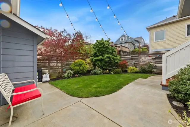 This partially fenced back yard offers the perfect amount of space for outdoor dining and play! Southern exposure makes it a breeze for lawn and other plantings.