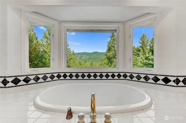 Primary Bath soaking tub w/Tiger Mountain view