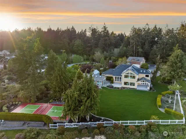 Drone view Sport Court, Main House, Yard