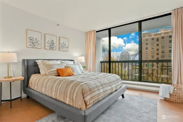 Primary suite with city views.