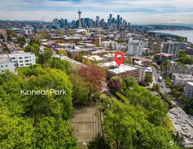 Steps away from Kinnear park, city views, and tennis courts