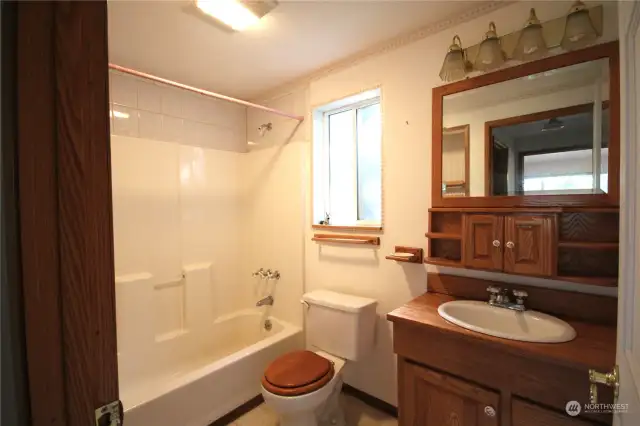 One of two full bathrooms