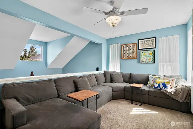 This is a great bonus space with lots of light and windows and the largest custom couch for relaxing or movie night and sports viewing fun.