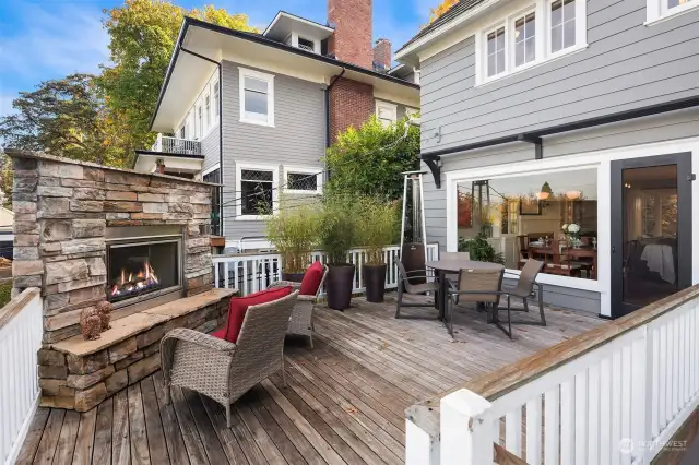 Enjoy outdoor dining and lounging by the gas fireplace.