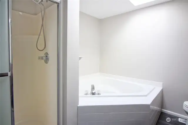 Both shower and tub in primary bathroom