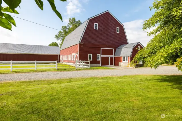 Historic barn with metal roof, newer stain, lovingly maintained to last.
