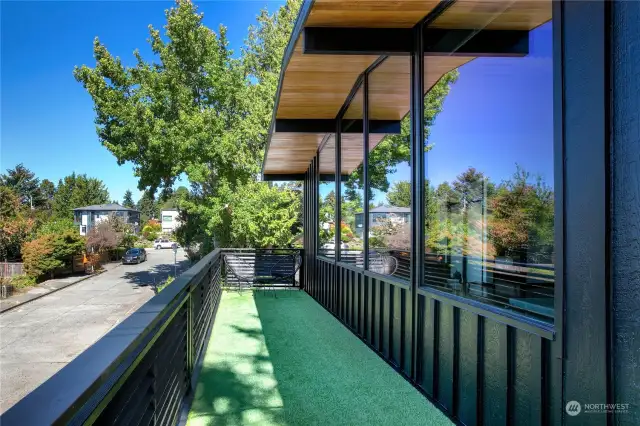 Relax on the spacious outdoor deck .