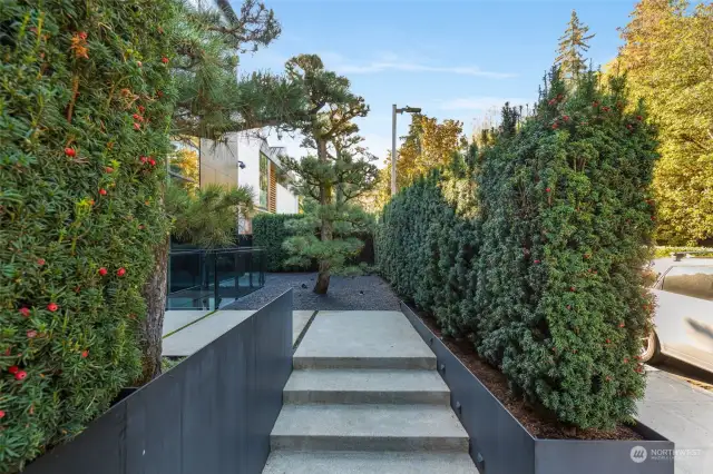 Private entry off of one of Seattle's most desirable waterfront addresses. Landscaping by David Ohashi.