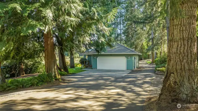 Surrounded by old growth Douglas fir and Western red cedars, the entire property feels like a peaceful park