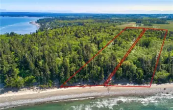 Property outlined on the right: 456 feet +/- of Waterfront property on 16.85 acres, with either estate or subdivide opportunities. Can be expanded buy adding parcel # 3951111614530000, 13.38 acres. Potential for up to six home sites with the addition of this parcel. Combined parcel available with combined listing #1589151 with over 30 acres +/- and over 814 feet +/- of waterfront footage. Water available through Birch Bay Water. Be the beneficiary of terrific sun exposure, & an incredibly private & quiet location. See it soon.