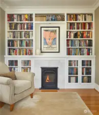 Extensive attention to period detail was taken when designing and installing the built-in bookcases. Everything from the cast iron fireplace insert to the Italian marble tile and milk-glass hardware are historically consistent.