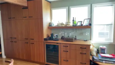 Upstairs kitchen, lots of cabinet space with wine cooler