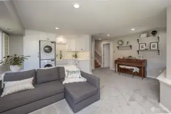 Lower level family room with remodeled laundry area.