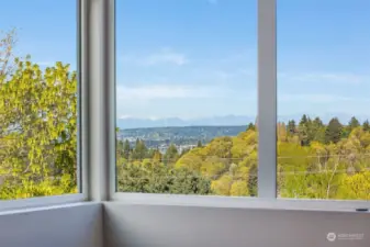 Primary Suite, with views of Mt. Baker, the Cascades, Lake Washington, and Mt. Rainier