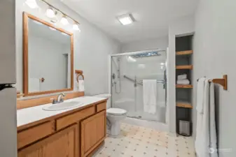 Basement bathroom with walk in shower