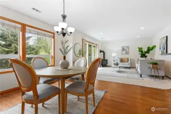 Large windows in dining room to enjoy view