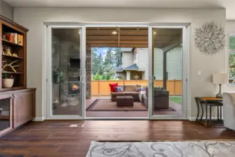 Oversized sliding door to covered outdoor entertainment space