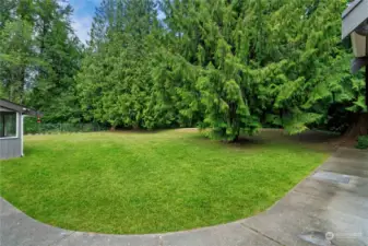 The fully fenced backyard offers a large swath of lawn