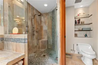 Wanted you to see how pretty and spacious this shower room is and next door is the watercloset or private toilet room. The custom work throughout this home makes everyroom a delight.