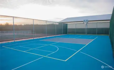 Sports courts accessible for pickleball, tennis, or basketball.