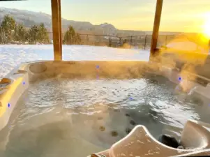 Hot tub at sunset.