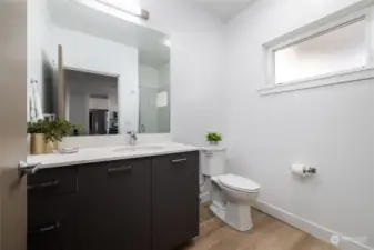 Main floor bathroom is a 3/4 bath with a shower stall.