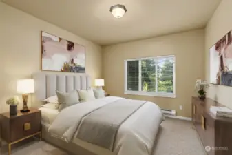 Virtually Staged Bedroom in "Helicopter Garage."