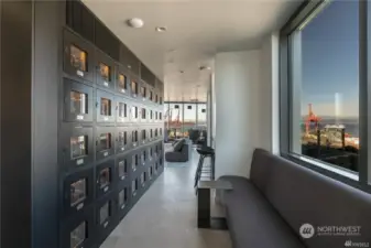 Temperature controlled wine lockers in penthouse lounge.