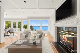 Virtually staged living room with gorgeous views of the lake.