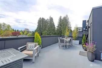 Ideal for al fresco dining, this roof top terrace is fitted for a gas grill, and features extra storage for cushions and dining accessories, plus a water source for easy gardening.