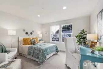 Spacious bedroom on the second floor.  Photos are for illustration purposes only and are of the model home, the Magnolia floor plan at Paisley Court on lot 15. Colors, finishes and interior features will vary.